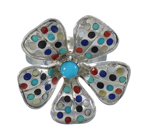 Multicolor Inlay Sterling Silver Flower Jewelry Ring Size 8 MX61220